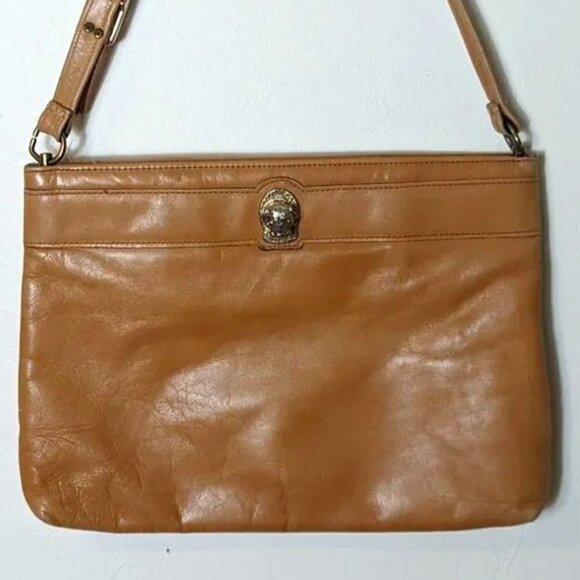 Vintage Lion Head Leather Ruth Saltz Shoulder Tote Bag Gold Tone Hardware - Picture 3 of 15